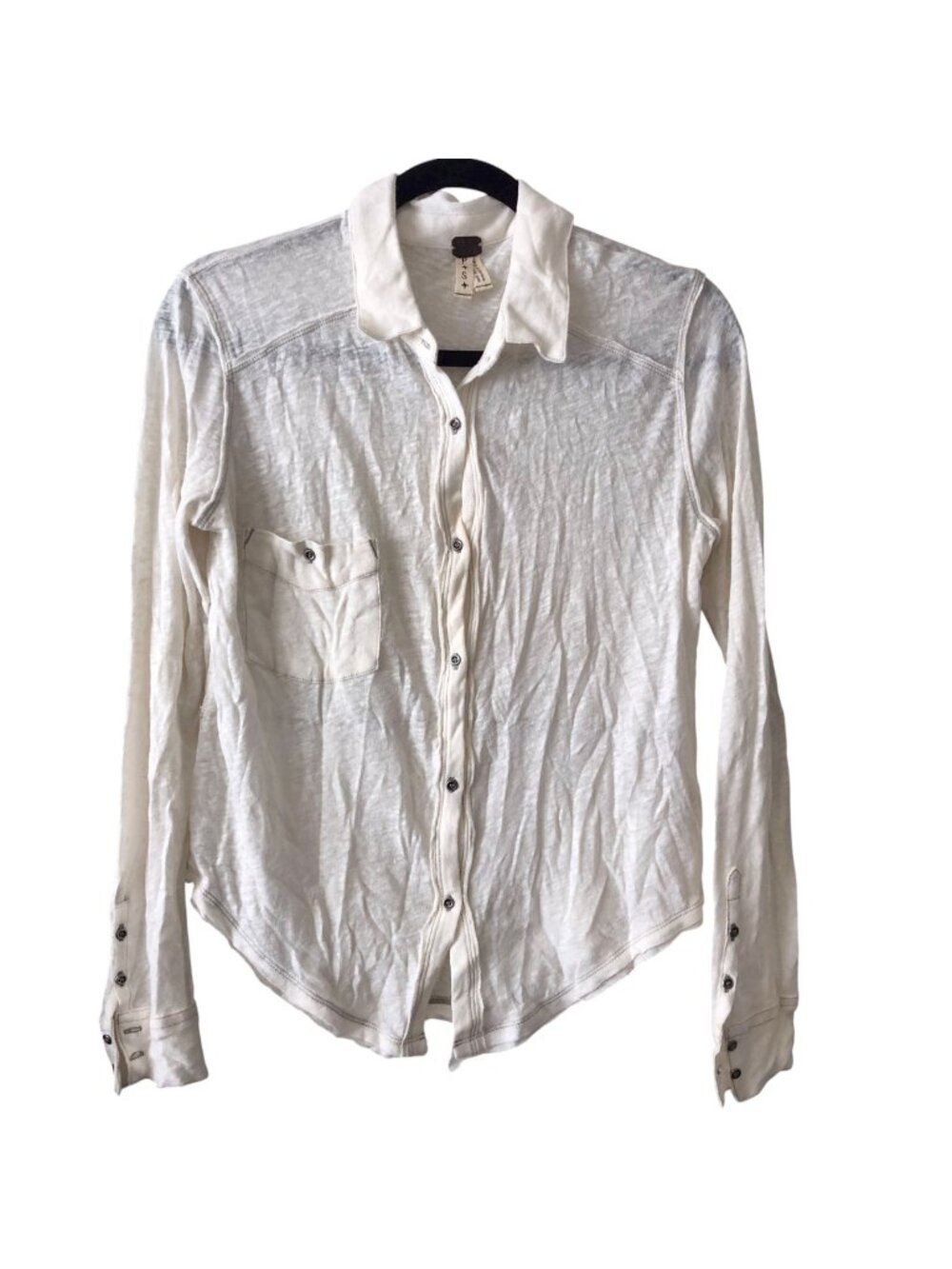 We The Free Off White Sheer Long-Sleeve Button-Up Top S
